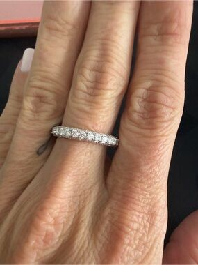 Moissanite Pavé Eternity Band, 3 sided, 1.91CTW, Sterling Silver, Size 7